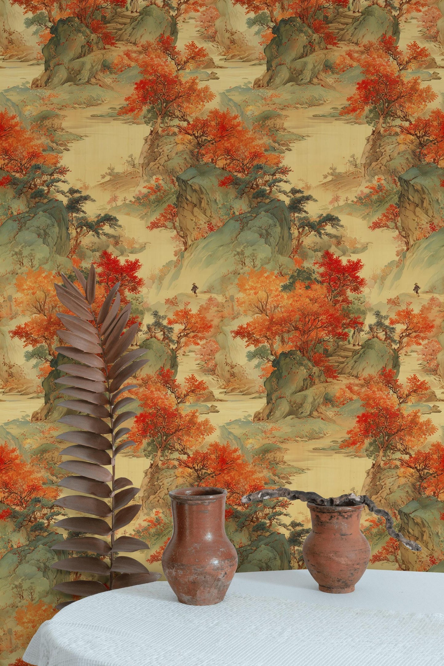 Oriental Landscape Wallpaper | Asian Mountain Wall Mural | Traditional Chinese Art Peel and Stick Decor