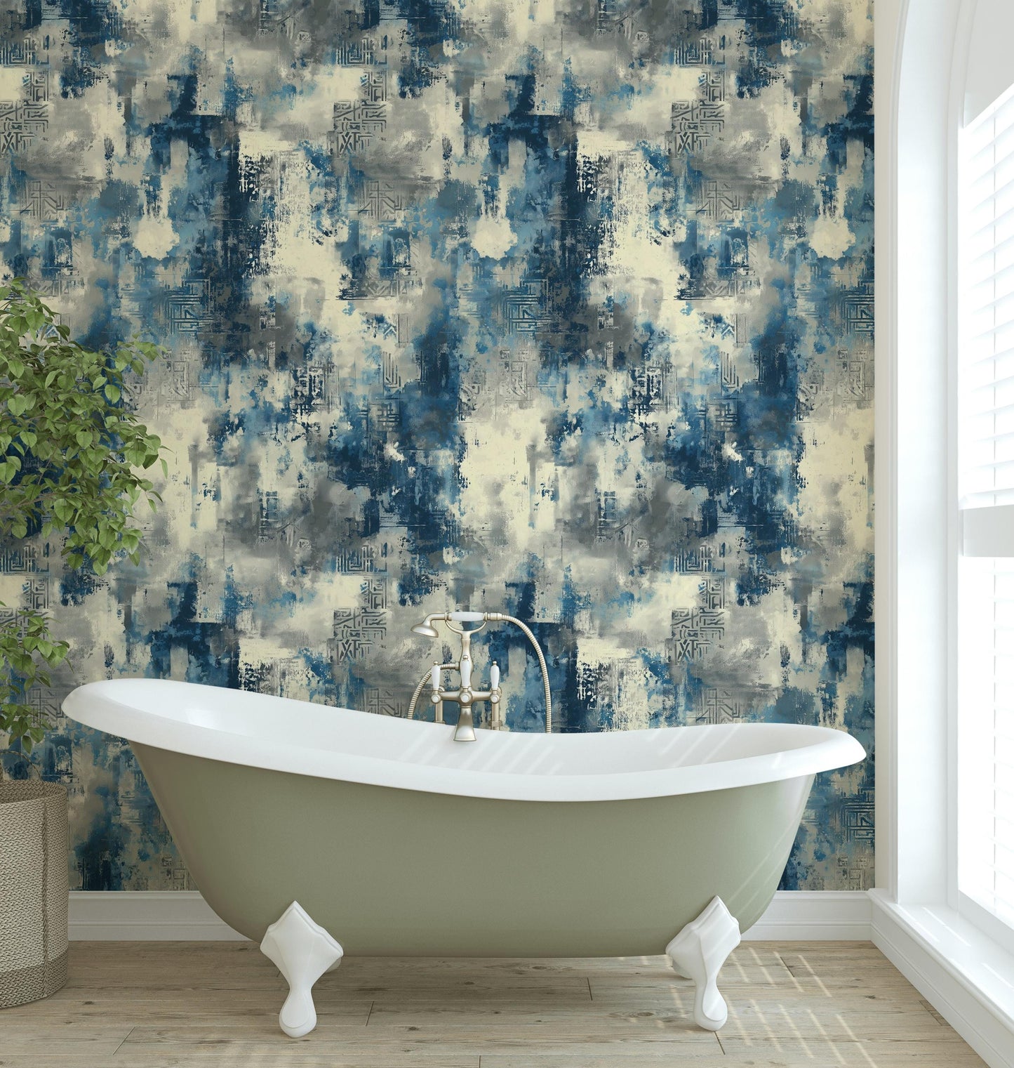 Industrial Texture Blue Wallpaper, Urban Grunge Wall Mural, Modern Paint Effect Peel and Stick