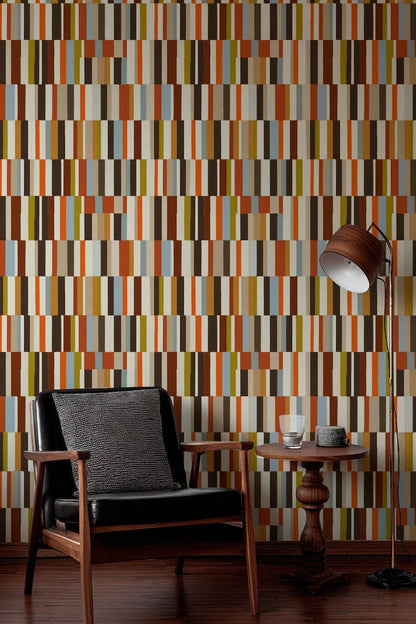 Mid-Century Modern Wallpaper, Retro Color Blocks Vertical Stripe Mural, Peel & Stick or Unpasted Panel