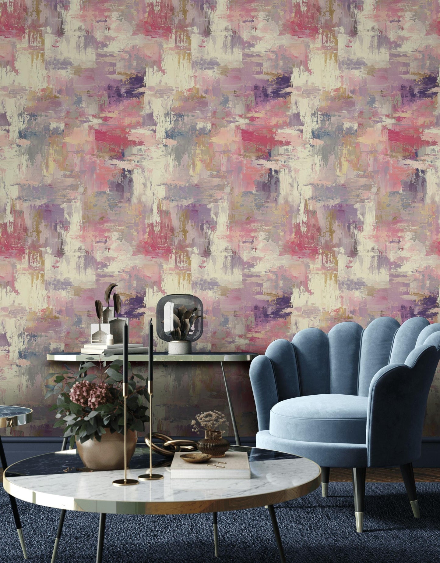 Modern Art Brushstroke Wallpaper, Pastel Pink Wall Mural, Layered Paint Effect Peel and Stick