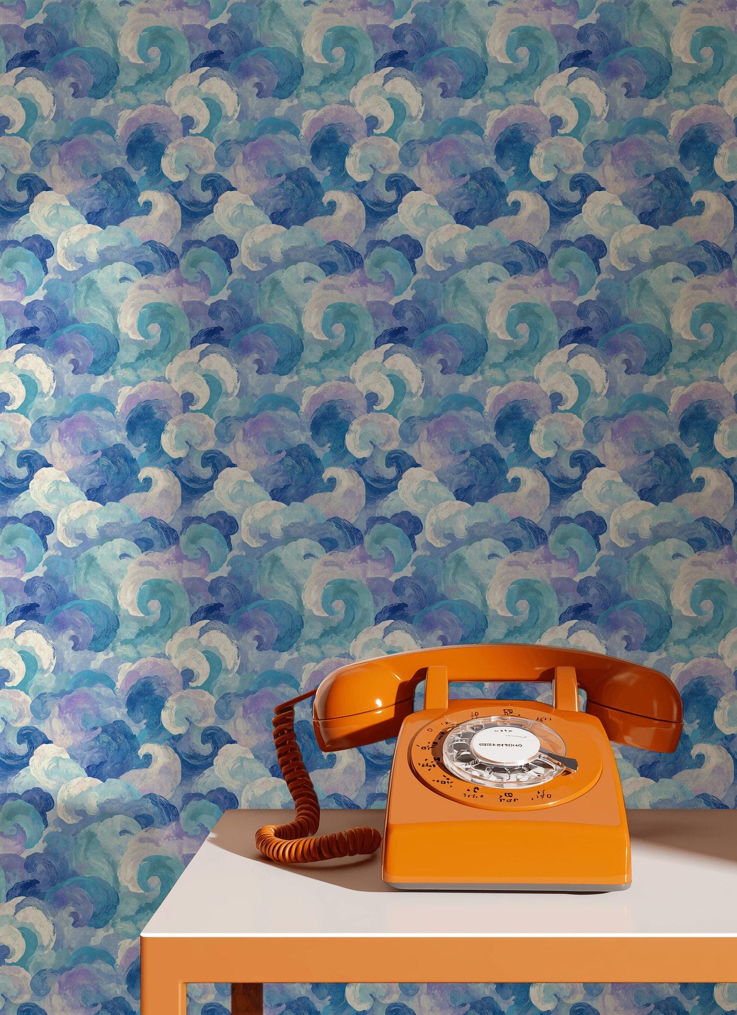 Blue Purple Wave Wallpaper Mural: Abstract Ocean Swirl (Peel & Stick or Unpasted)