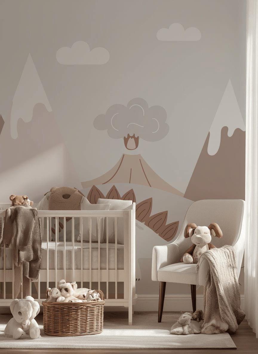 Minimalist Dinosaur Wallpaper, Neutral Dino Wall Mural, Boho Peel and Stick Nursery Decor