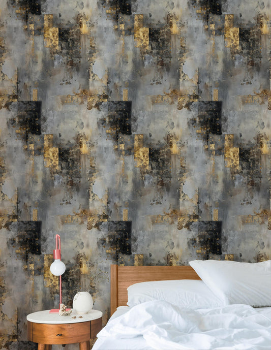 Distressed Concrete Texture Wallpaper | Luxury Gold Grunge Wall Mural | Modern Peel & Stick Art