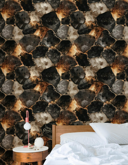 Rustic Faux Stone Wallpaper: Peel and Stick Watercolor Rock Wall Mural