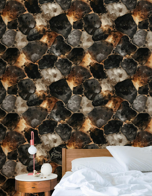 Rustic Faux Stone Wallpaper: Peel and Stick Watercolor Rock Wall Mural