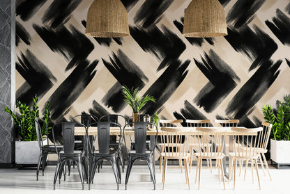 Abstract Brush Stroke Wallpaper | Modern Black White Wall Mural | Artistic Peel and Stick Decor