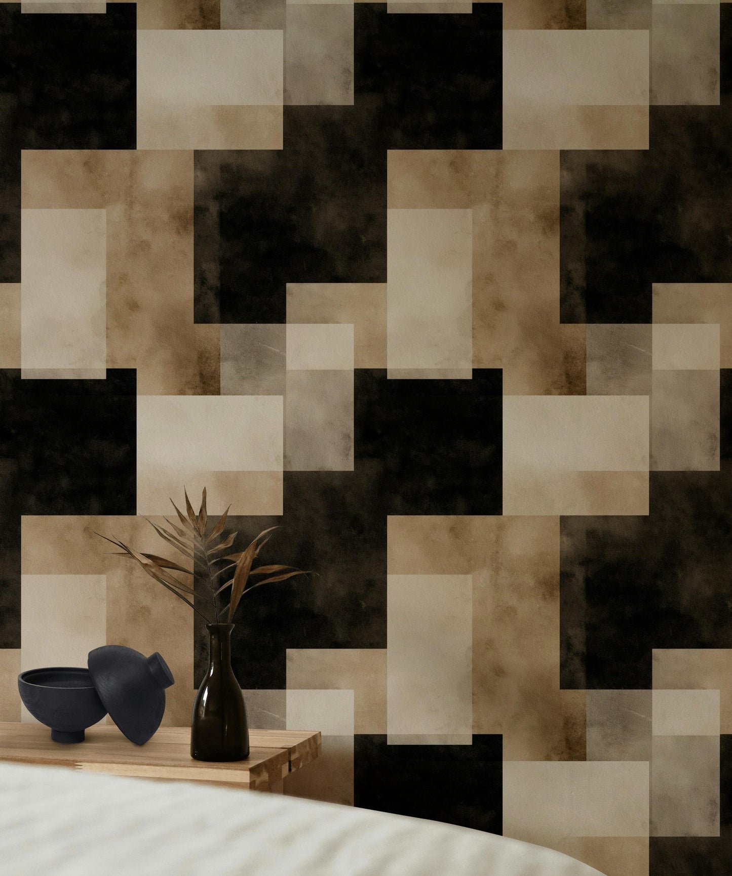 Abstract Geometric Squares Wallpaper | Modern Minimalist Wall Mural | Neutral Peel and Stick Decor