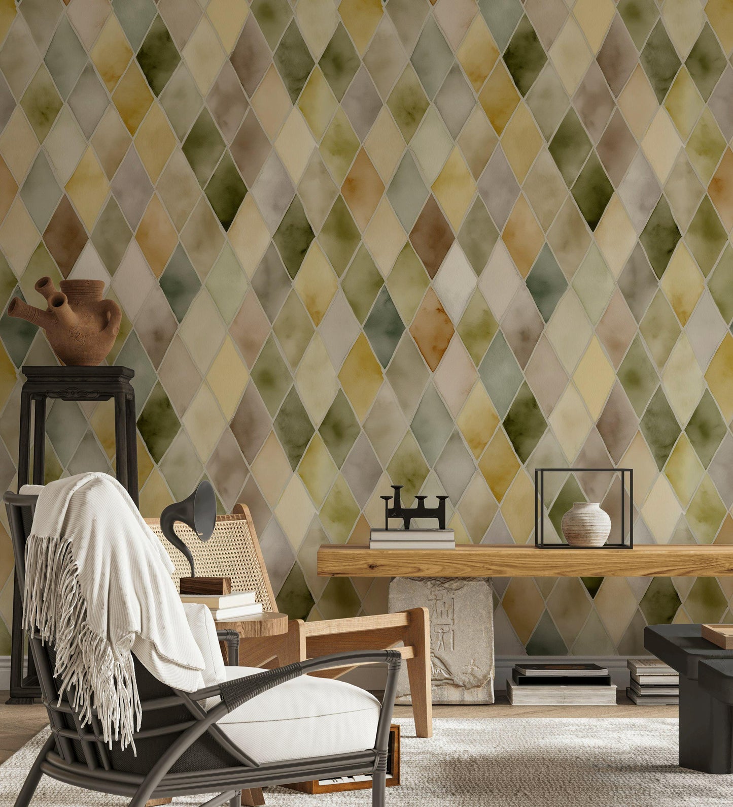 Pastel Watercolor Diamond Tile Wallpaper: Peel and Stick Harlequin Wall Mural