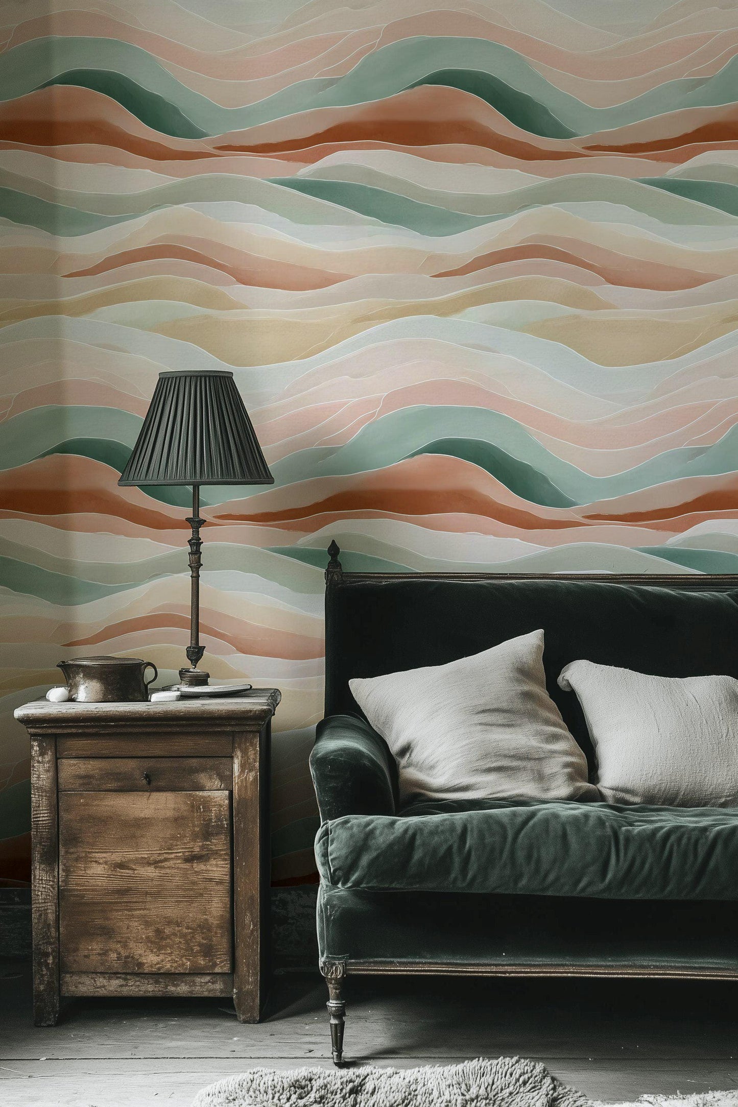 Pastel Abstract Waves Peel and Stick Wallpaper: Boho Minimalist Wall Mural