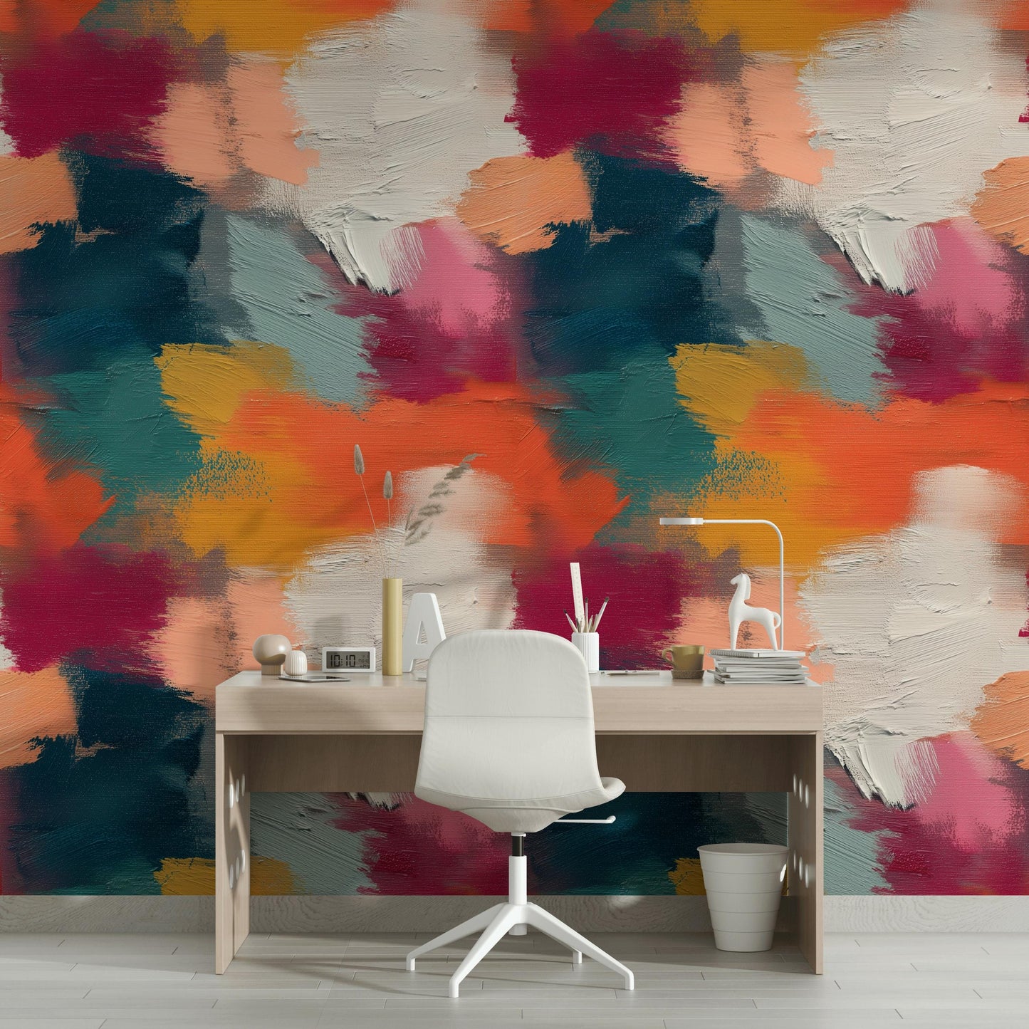 Abstract Bold Brushstroke Wallpaper | Textured Multi-Color Wall Mural | Modern Impasto Peel and Stick Decor