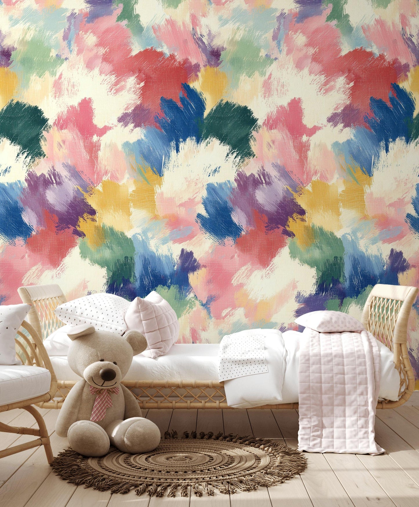 Abstract Colorful Brushstroke Wallpaper | Vibrant Textured Wall Mural | Modern Artistic Peel and Stick Decor