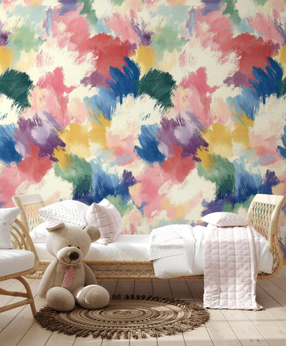 Abstract Colorful Brushstroke Wallpaper | Vibrant Textured Wall Mural | Modern Artistic Peel and Stick Decor