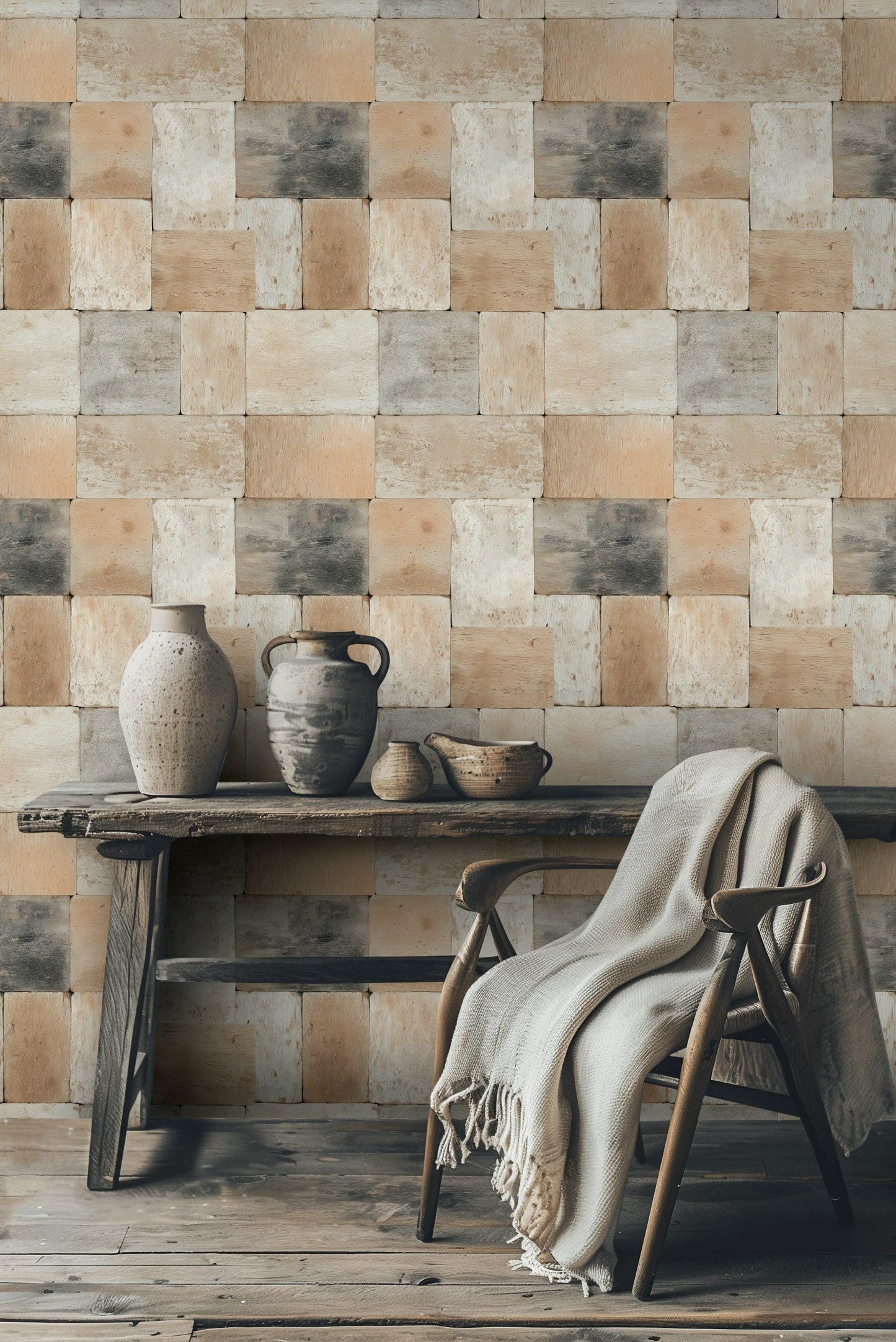 Rustic Brick Peel and Stick Wallpaper: Farmhouse Cabin Wall Mural