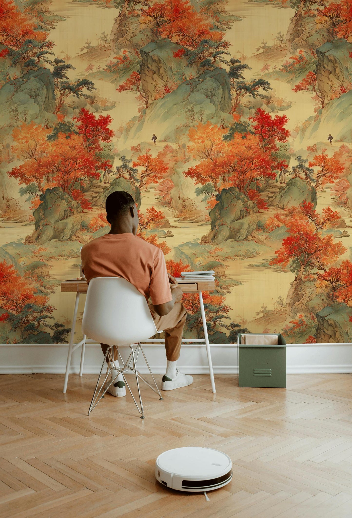 Oriental Landscape Wallpaper | Asian Mountain Wall Mural | Traditional Chinese Art Peel and Stick Decor