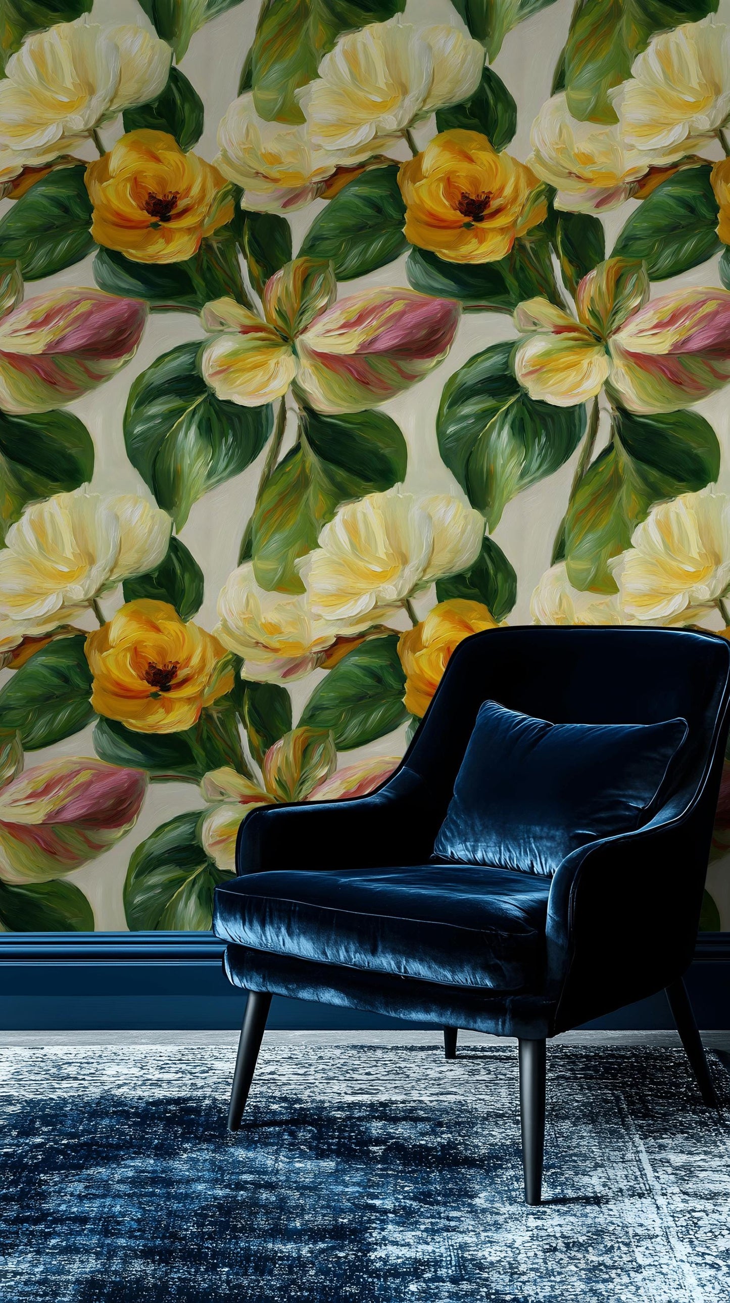Floral Wallpaper Mural: Impasto Style Peel and Stick Decor