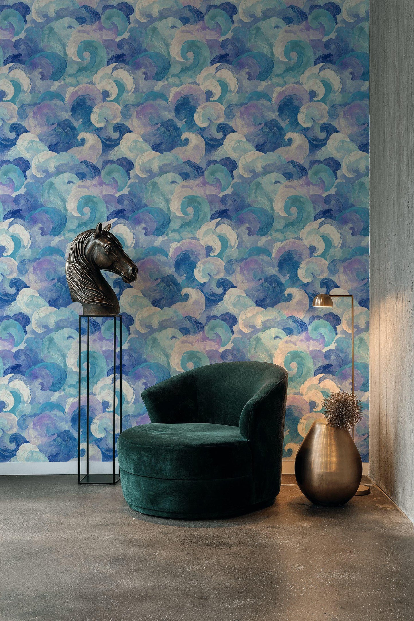 Blue Purple Wave Wallpaper Mural: Abstract Ocean Swirl (Peel & Stick or Unpasted)