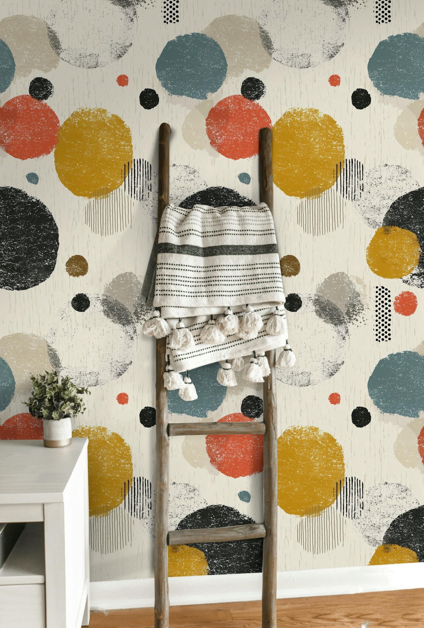Mid-Century Modern Circles Wallpaper: Retro Boho Peel and Stick Wall Mural