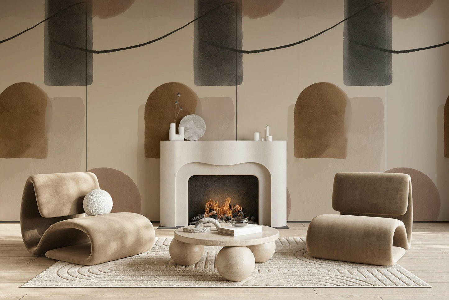 Abstract Geometric Wallpaper, Minimalist Wall Mural, Neutral Tones Peel and Stick Decor