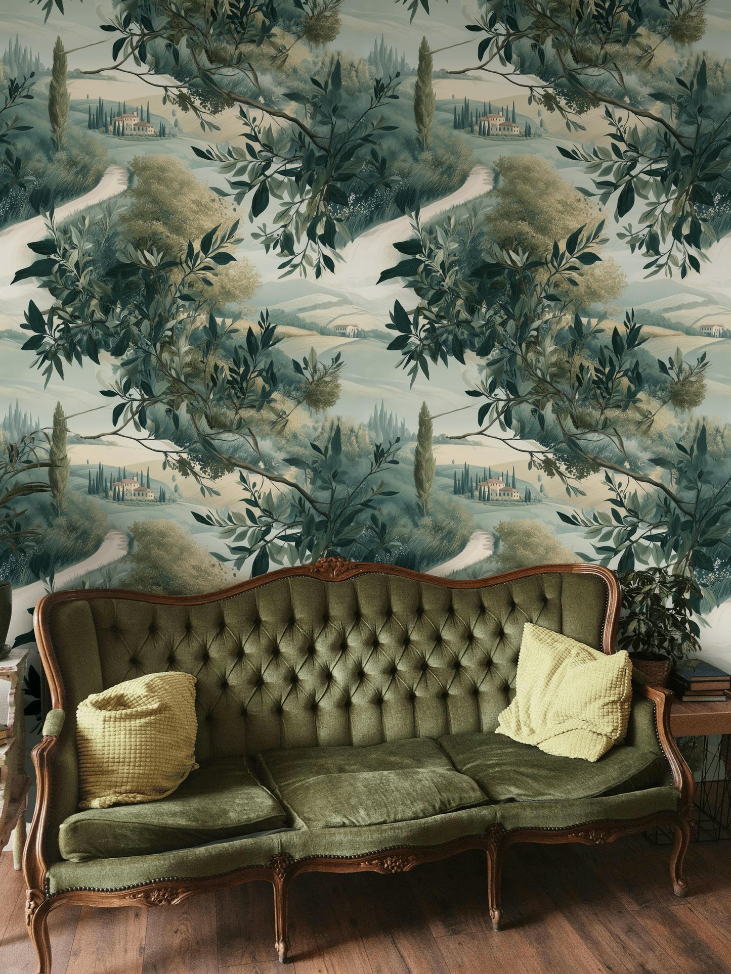 Tuscan Landscape Wallpaper | Olive Tree Wall Mural | Italian Countryside Peel and Stick Decor