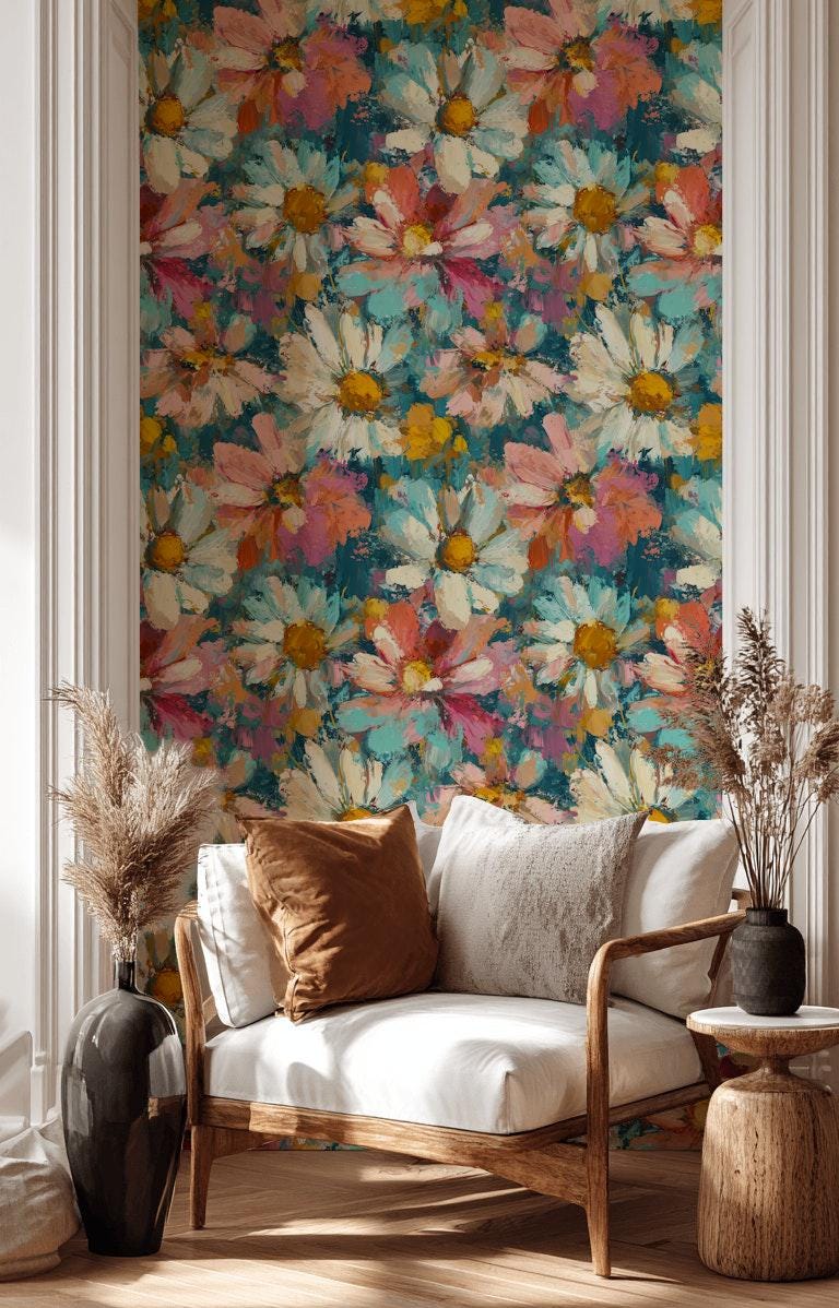 Impressionist Daisy Wallpaper Mural: Vibrant Floral Peel and Stick Art