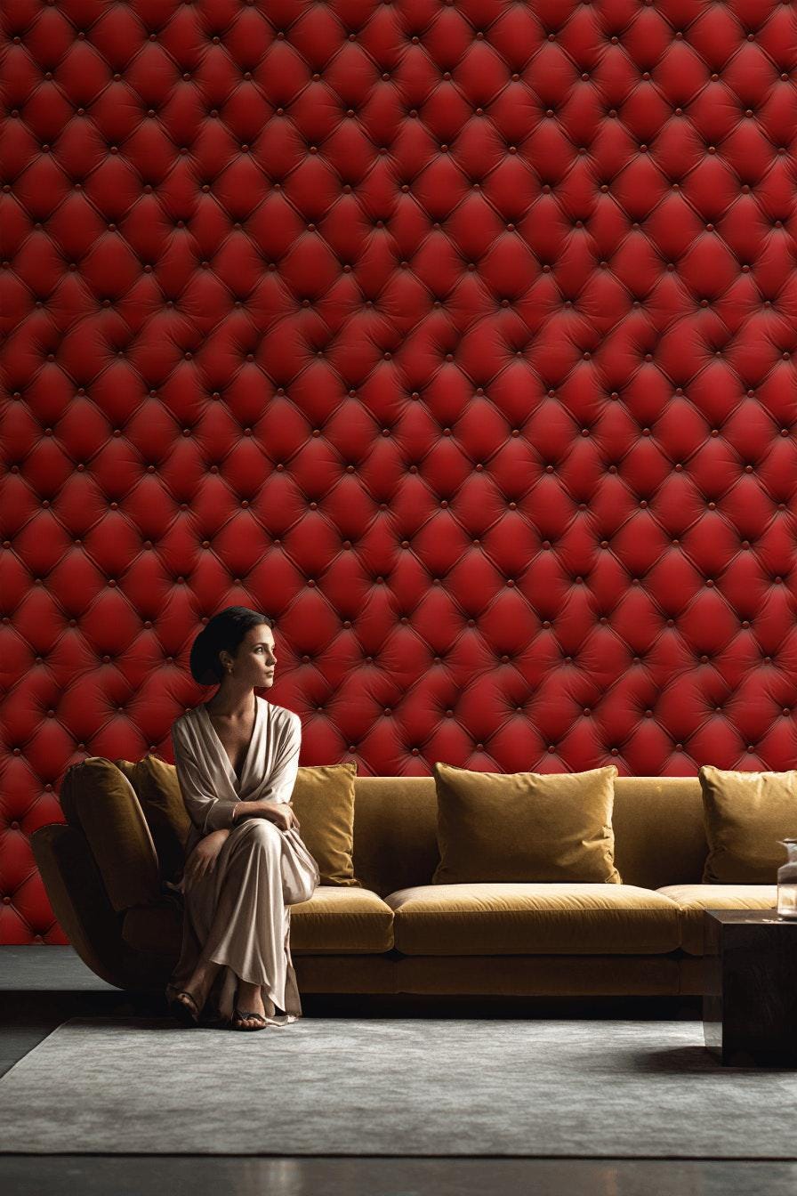 Red Tufted Texture Wallpaper, Chesterfield 3D Effect Vertical Panel, Peel & Stick or Unpasted Mural