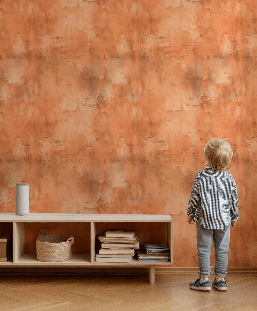 Distressed Terracotta Wallpaper Mural, Rustic Rusty Wall Decor, Industrial Peel and Stick
