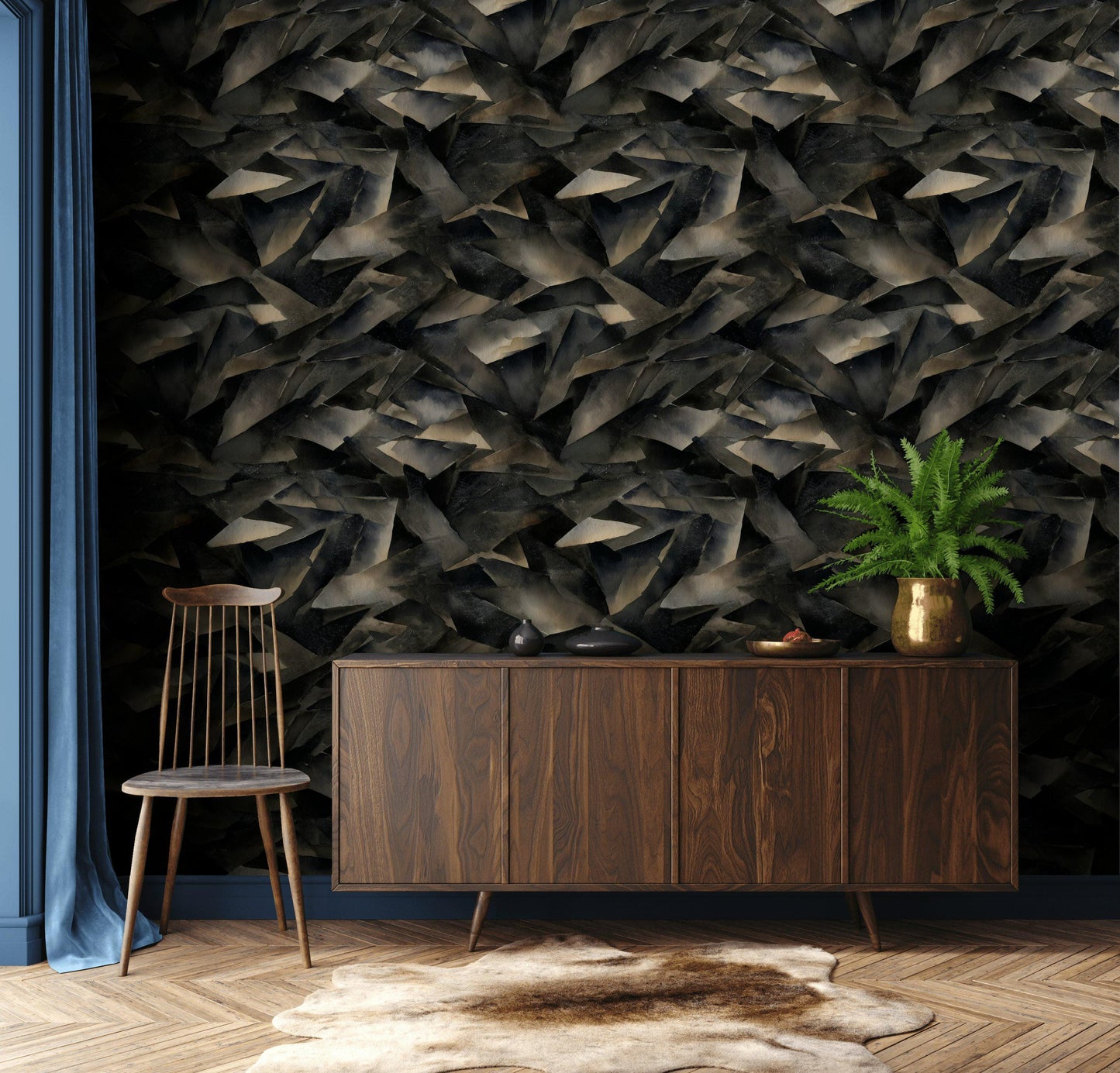 Abstract Broken Glass Wallpaper: Dark Gray Geometric Shard Mural