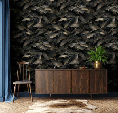 Abstract Broken Glass Wallpaper: Dark Gray Geometric Shard Mural