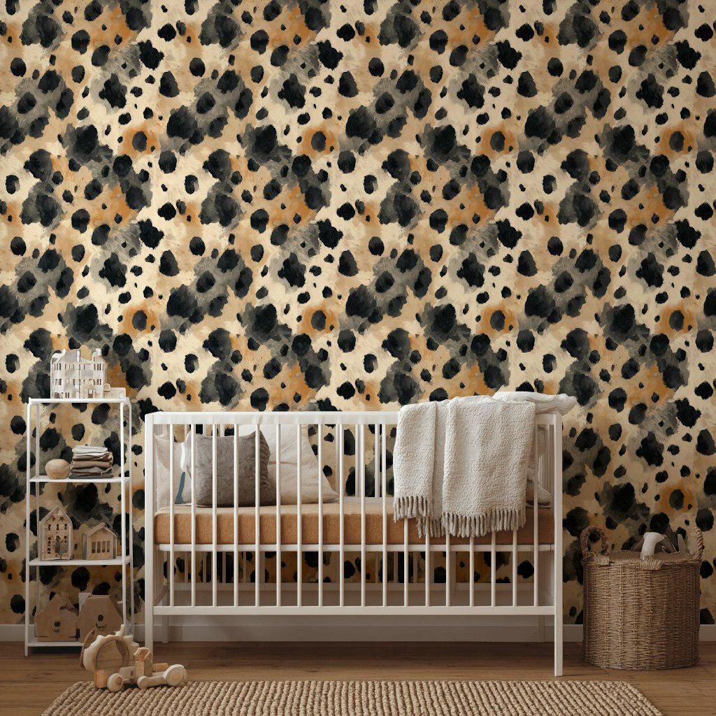 Cowhide Print Wallpaper: Black, Beige, and Tan - Peel & Stick