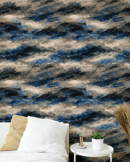 Abstract Stormy Sky Wallpaper: Modern Blue Gray Peel and Stick Wall Mural