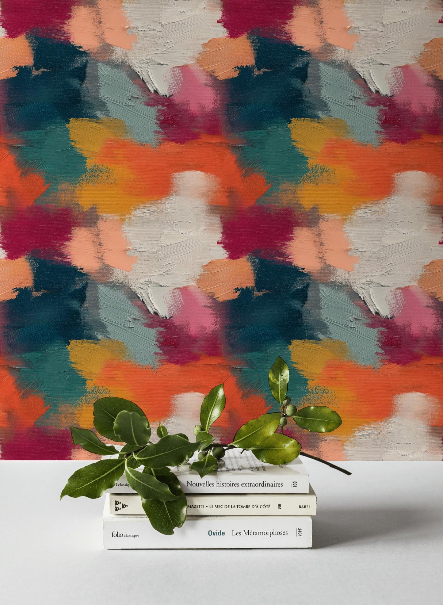 Abstract Bold Brushstroke Wallpaper | Textured Multi-Color Wall Mural | Modern Impasto Peel and Stick Decor