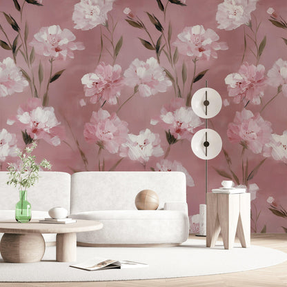 Romantic Pink Floral Wallpaper | Soft Textured Flower Wall Mural | Blush Peel and Stick Decor