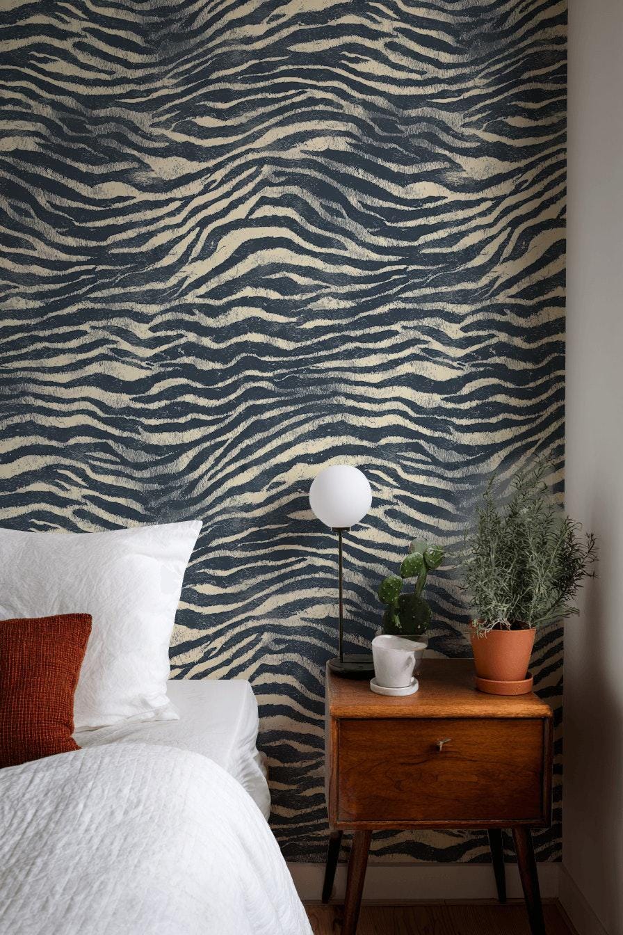 Navy Blue Zebra Print Wallpaper: Textured Peel and Stick Wall Mural