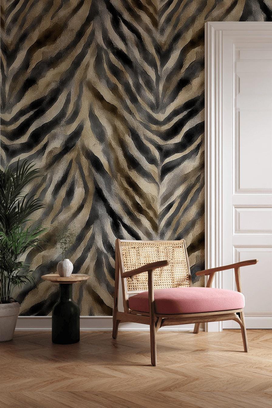 Zebra Print Wallpaper, Abstract Animal Print Wall Mural, Neutral Tones Peel and Stick Decor