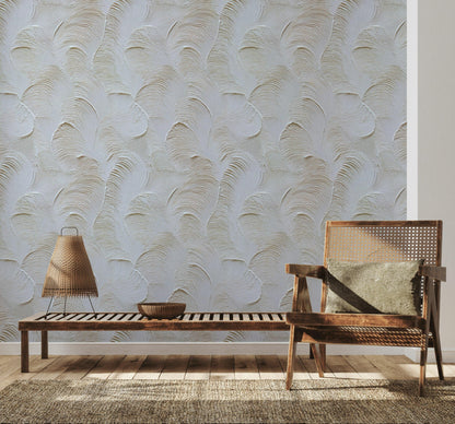 Artisan Faux Stucco Wallpaper, Off-White Fan Texture Peel & Stick Mural, Minimalist Vertical Panel