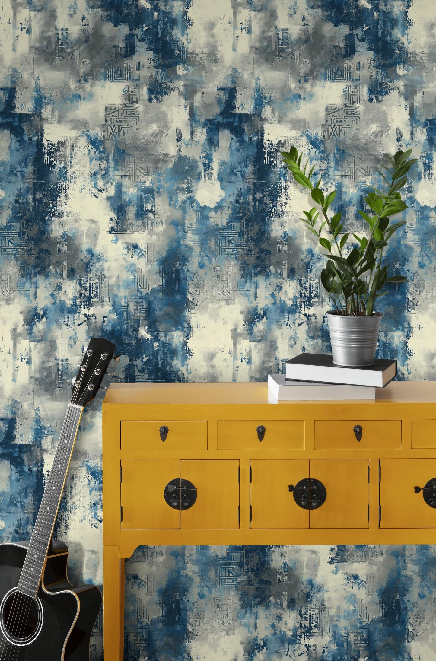Industrial Texture Blue Wallpaper, Urban Grunge Wall Mural, Modern Paint Effect Peel and Stick