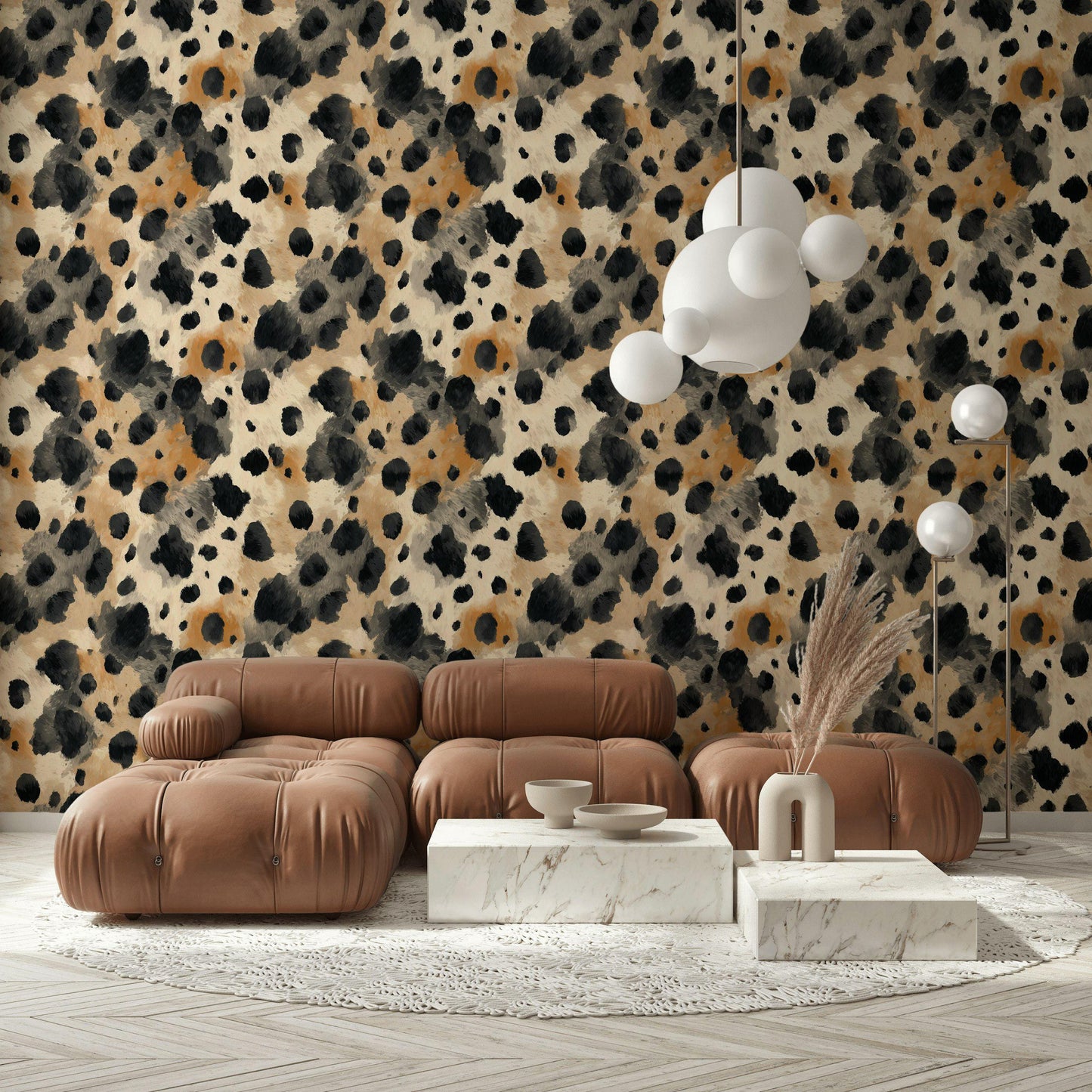 Cowhide Print Wallpaper: Black, Beige, and Tan - Peel & Stick