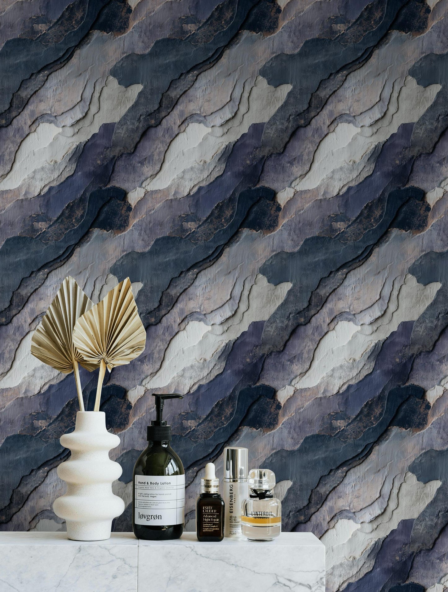 Navy Blue Stone Texture Wallpaper: Layered Abstract Peel and Stick Wall Mural