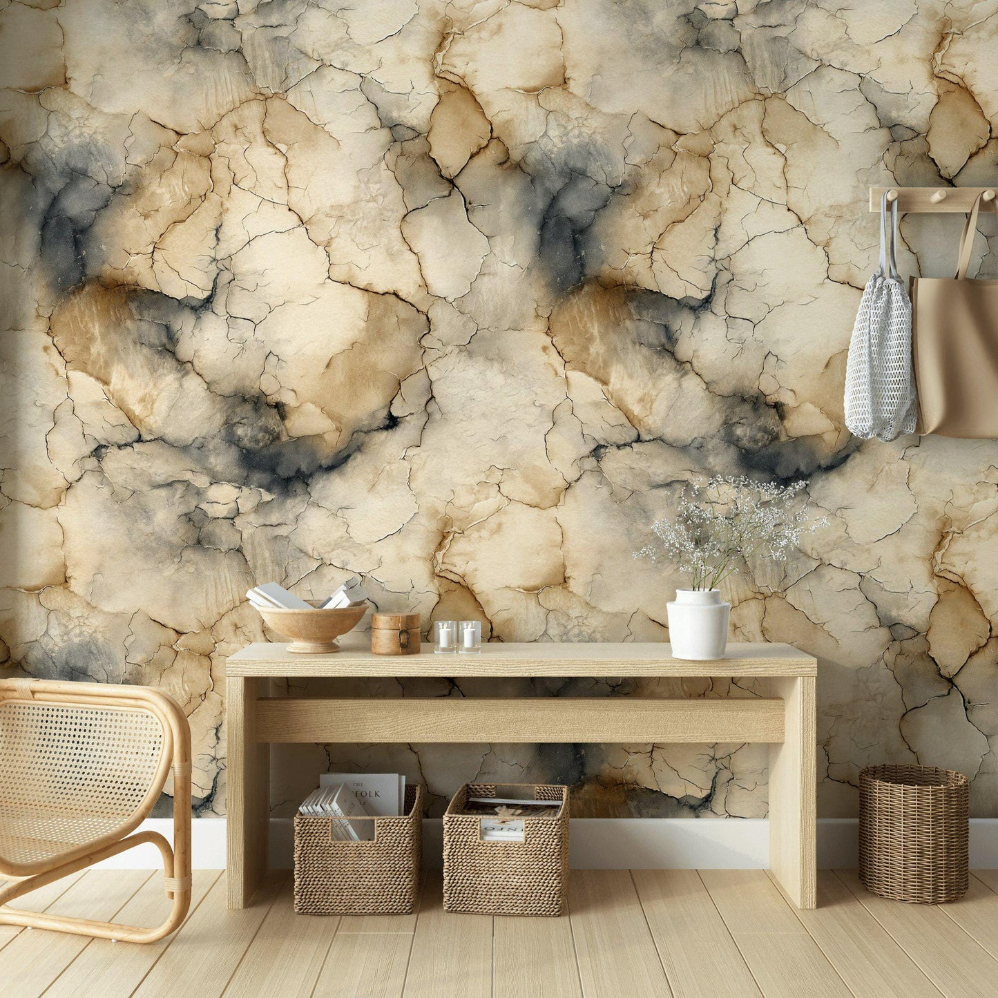 Cracked Earth Texture Wallpaper | Abstract distressed Wall Mural | Neutral Peel and Stick Decor