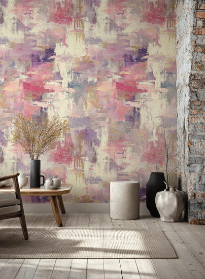 Modern Art Brushstroke Wallpaper, Pastel Pink Wall Mural, Layered Paint Effect Peel and Stick