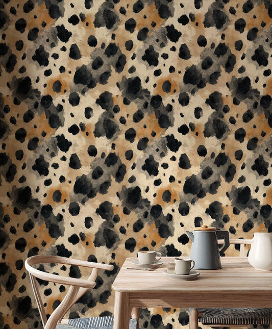 Cowhide Print Wallpaper: Black, Beige, and Tan - Peel & Stick