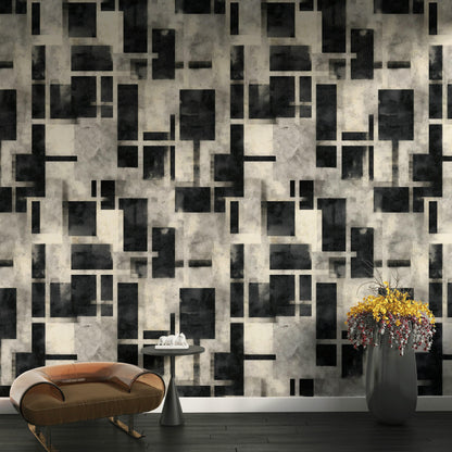 Black and White Geometric Grid Wallpaper Mural: Modern Peel and Stick