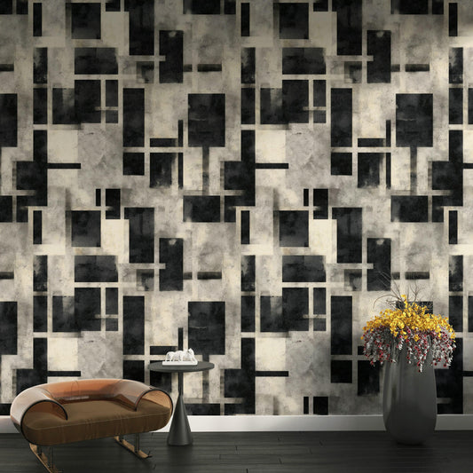 Black and White Geometric Grid Wallpaper Mural: Modern Peel and Stick