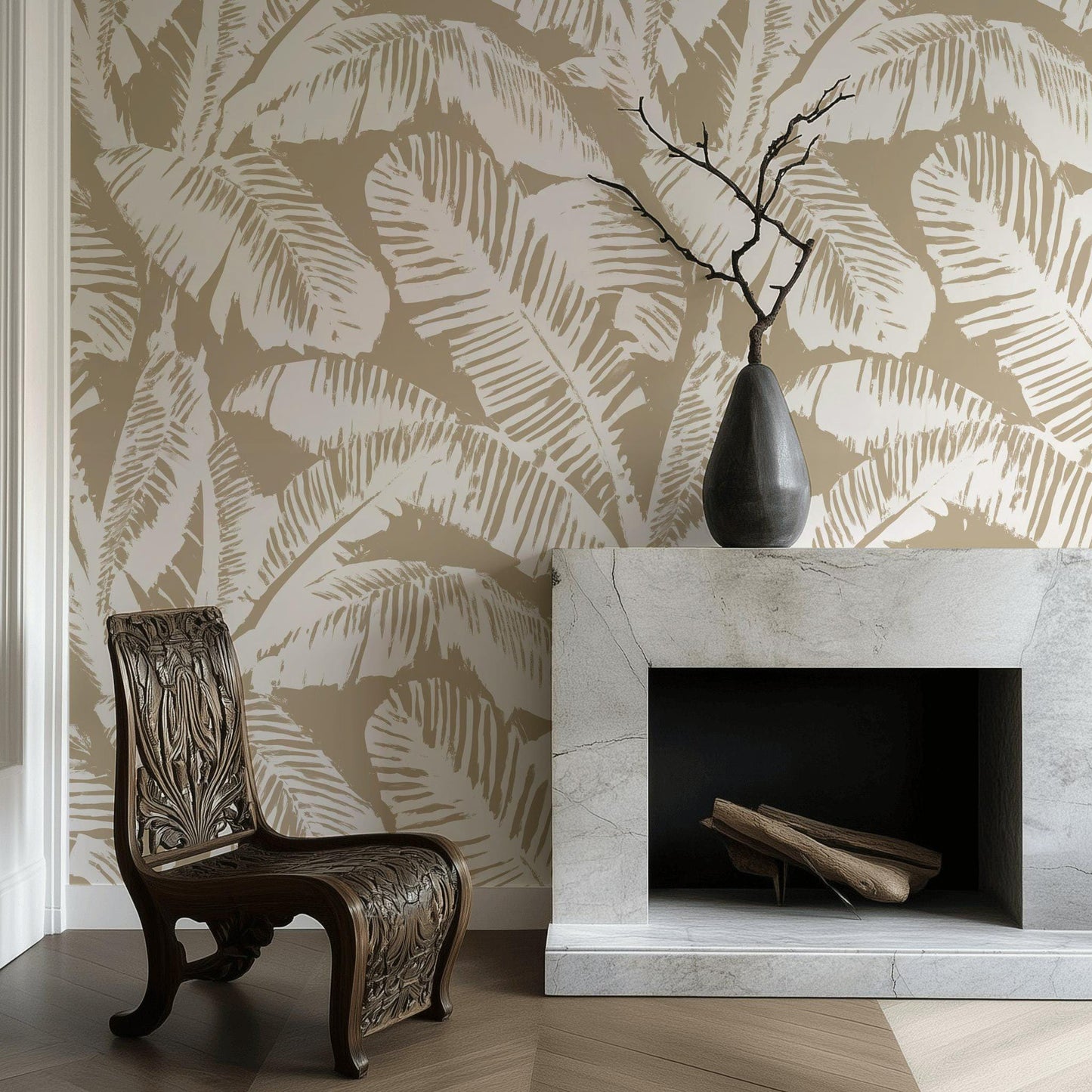 Minimalist Palm Leaf Wallpaper | Neutral Tropical Wall Mural | Beige Botanical Peel and Stick Decor