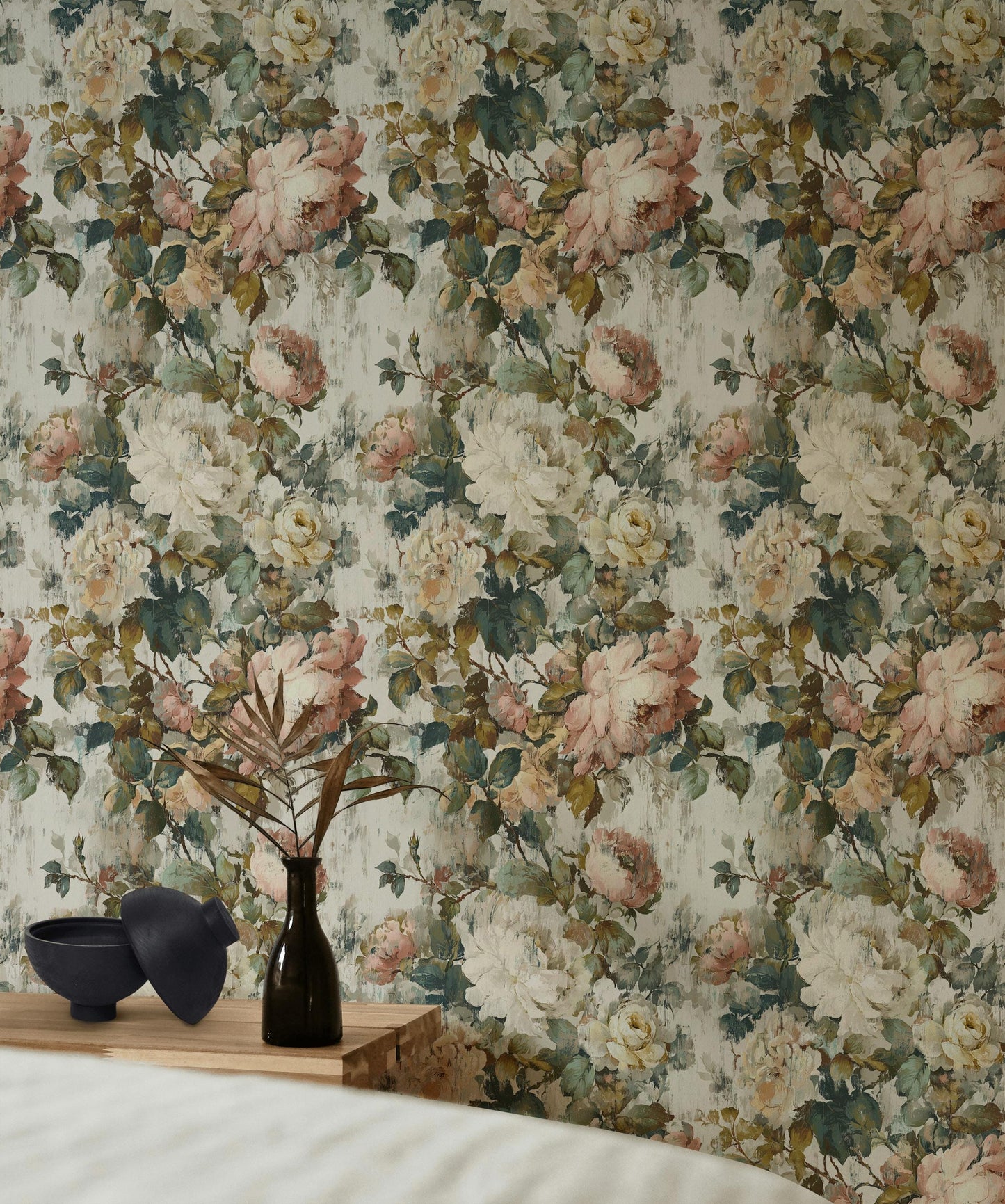 Vintage Floral Rose Wallpaper: Shabby Chic Peel and Stick Wall Mural