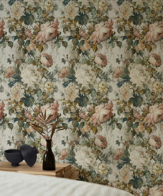 Vintage Floral Rose Wallpaper: Shabby Chic Peel and Stick Wall Mural