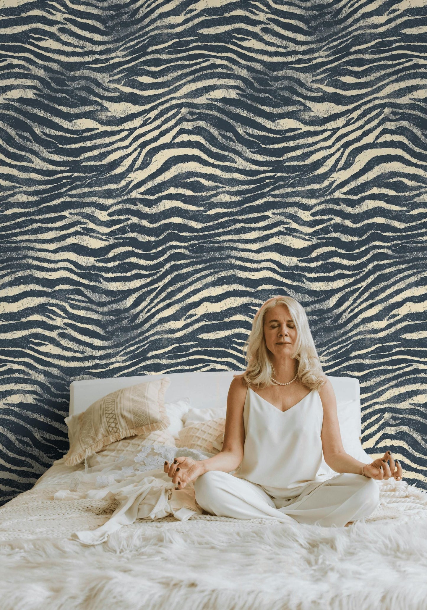 Navy Blue Zebra Print Wallpaper: Textured Peel and Stick Wall Mural