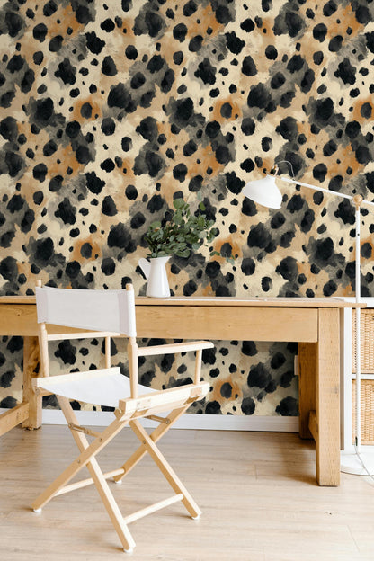 Cowhide Print Wallpaper: Black, Beige, and Tan - Peel & Stick