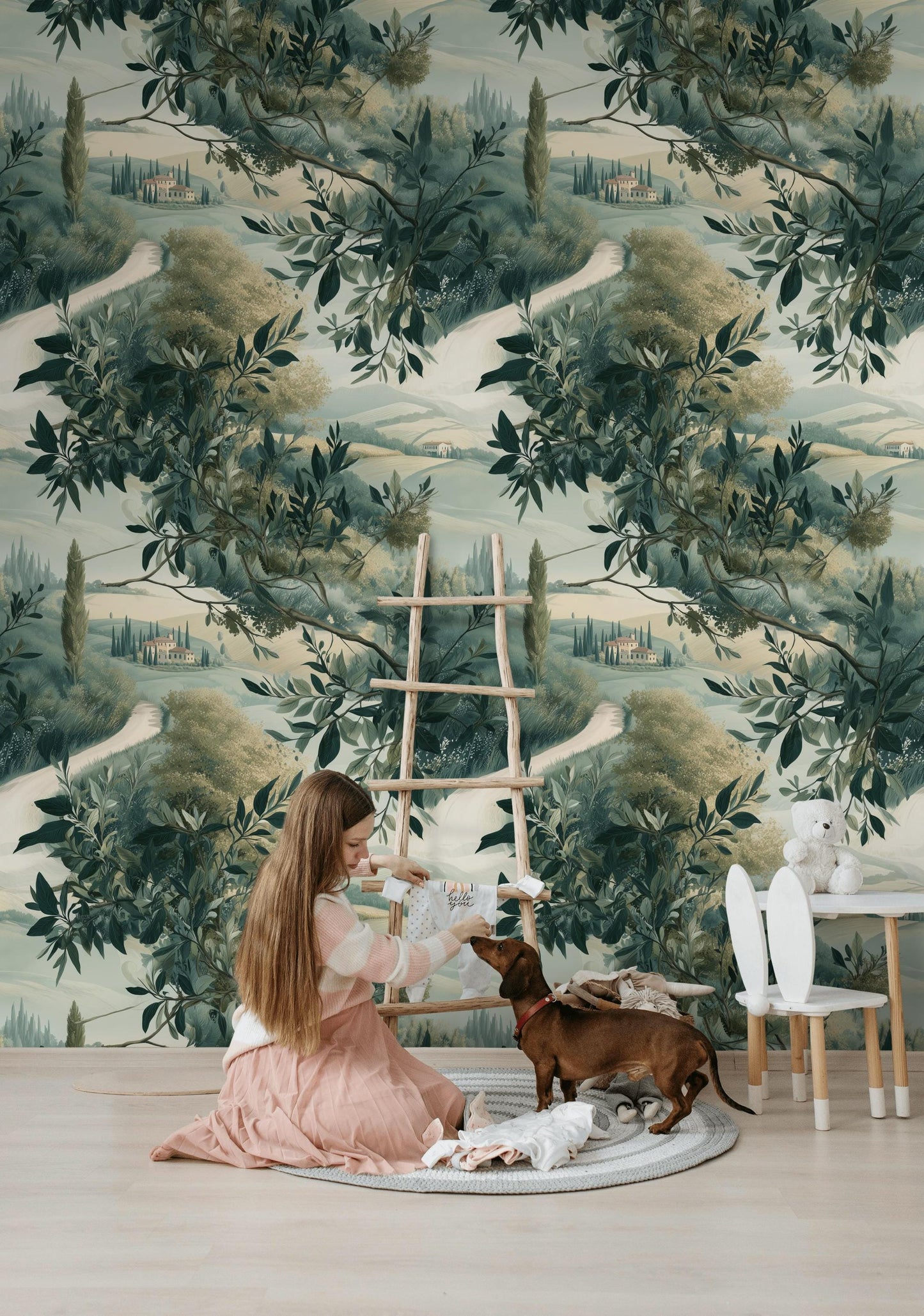 Tuscan Landscape Wallpaper | Olive Tree Wall Mural | Italian Countryside Peel and Stick Decor