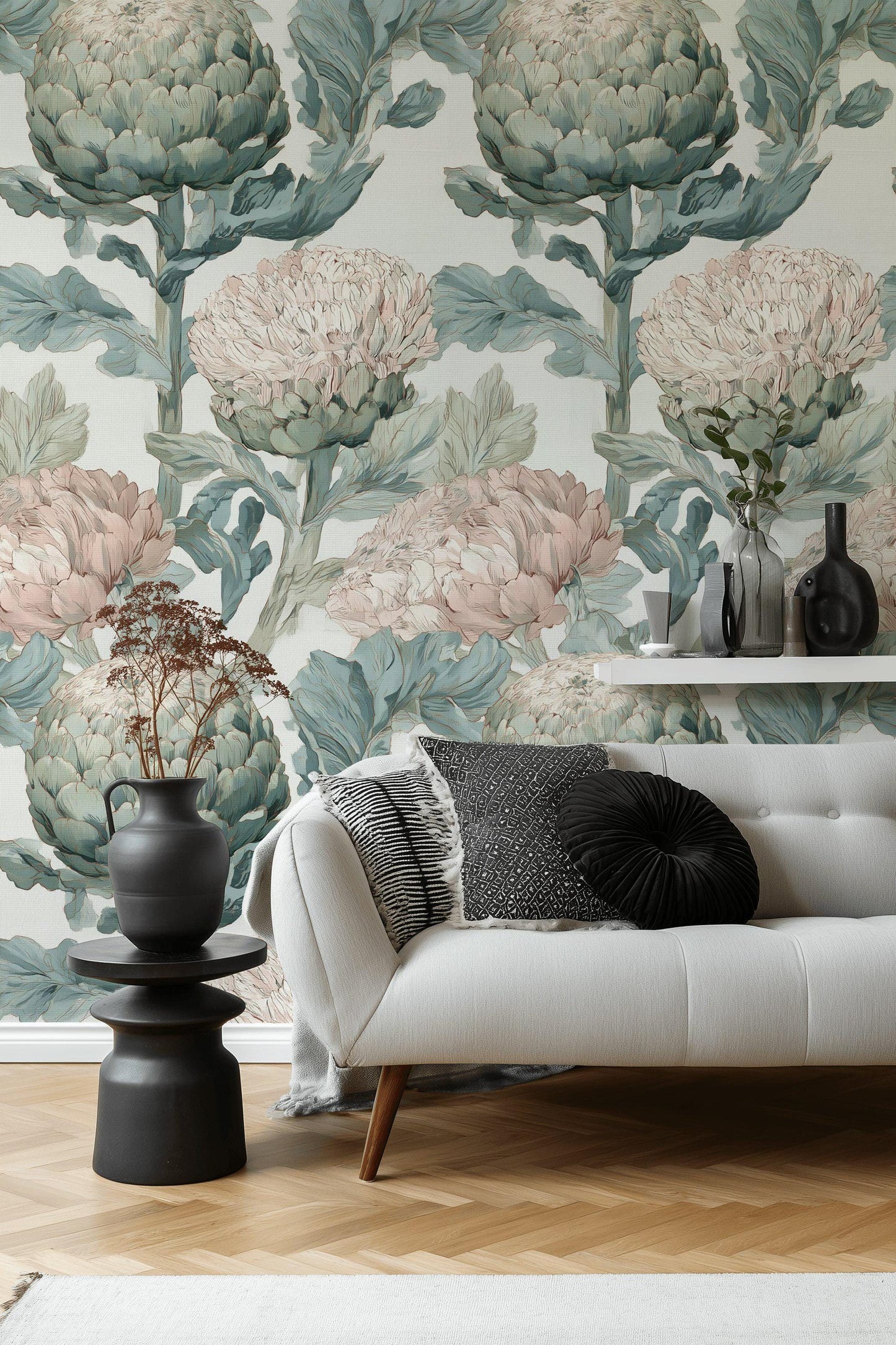 Vintage Botanical Peel and Stick Wallpaper: Artichoke Floral Mural